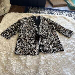 Chico's Travelers Collection Printed Soutache Jacket Open Front Size 1 (8/10)